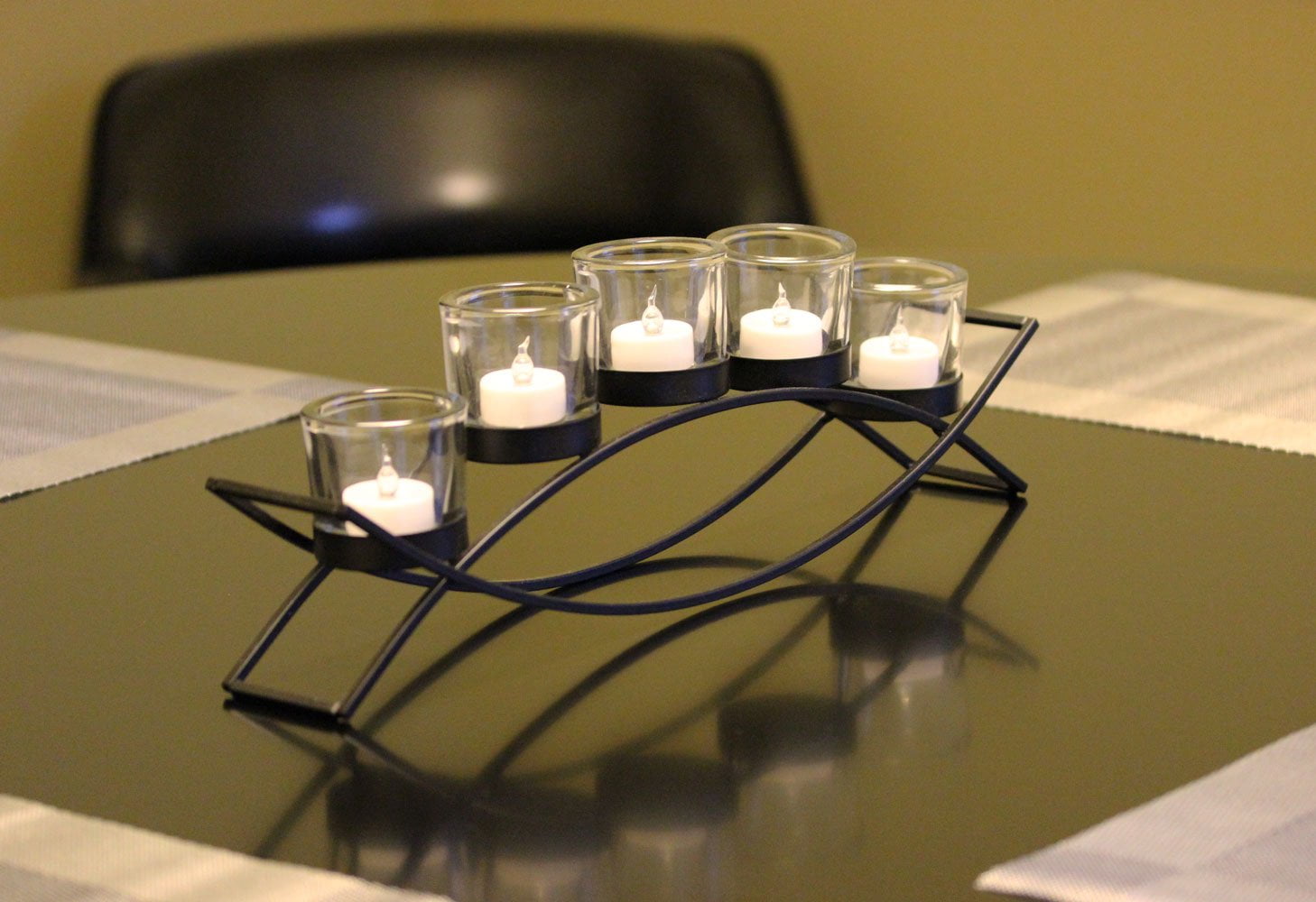 5Cup Arch Iron Centerpiece Candle Holder, Black