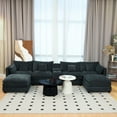 thumbnail image 2 of U Shaped Sectional Cloud Couch for Living Room,144" Comfy Fluffy Modular Sofa with Movable Ottoman Modern Chenille 6 Seat Sectional Sofa Set with Storage Box, Cup Holders,Black, 2 of 11