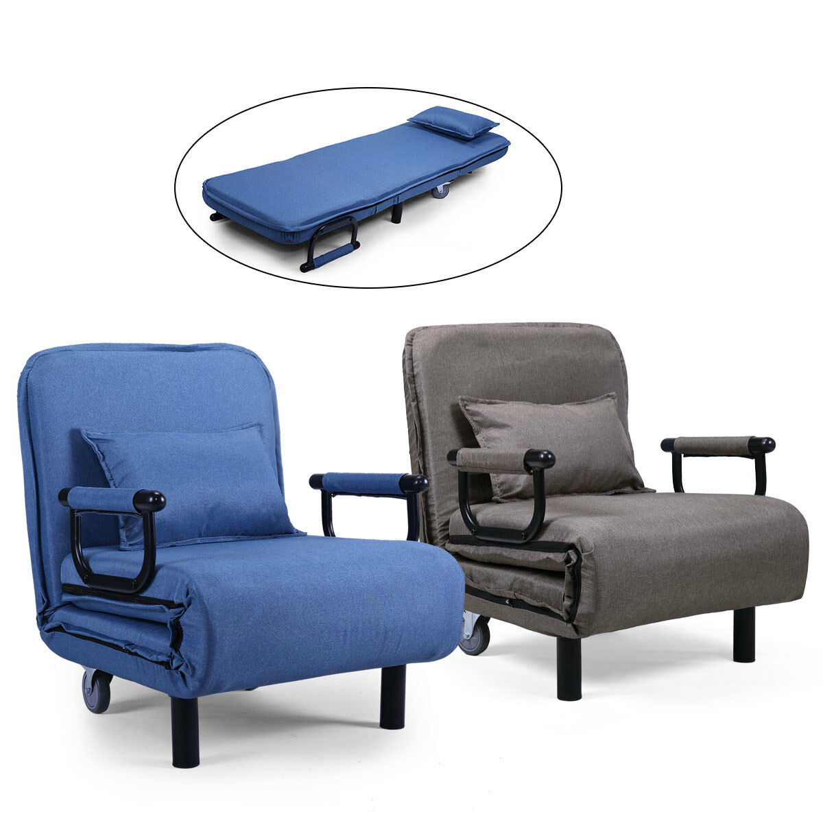 Canddidliike Lounger Couch Bed with Pillow and Wheels, Convertible Sofa