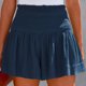 thumbnail image 3 of Pantalones cortos elegantes de cintura fruncida en azul oscuro para mujer para entrenamientos casuales en casa en verano, talla S, 3 of 6