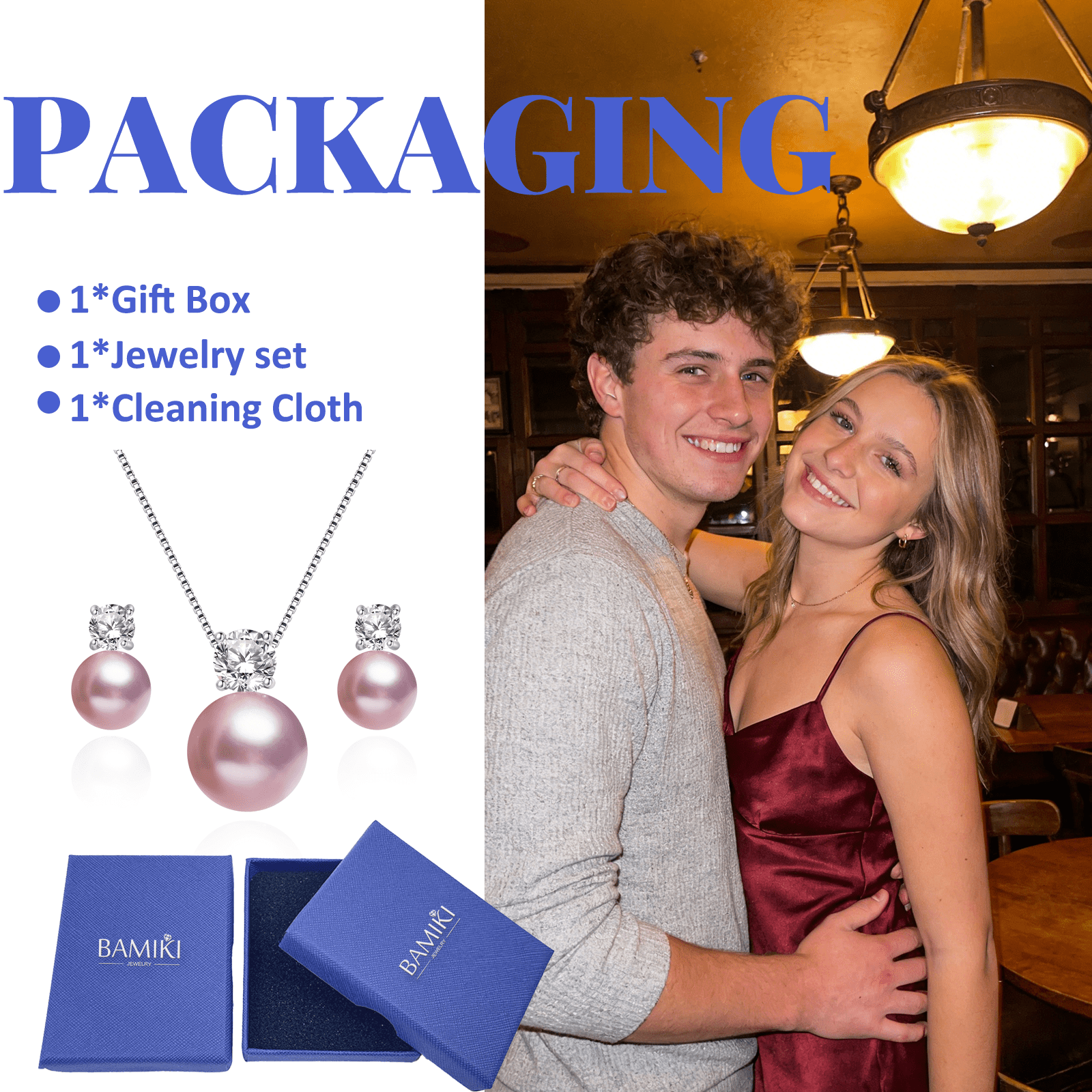 BAMIKI 8-10 mm Purple  Cultured Pearl Earrings and Necklace Set for Women, 925 Sterling Silver Jewelry, Hypoallergenic Gift