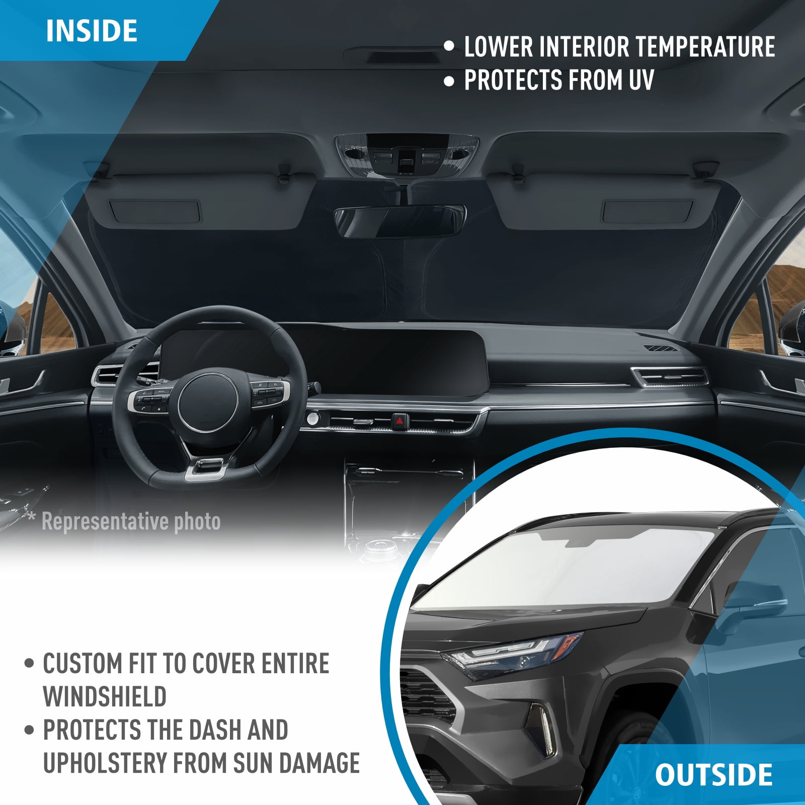 CLIM ART Windshield Sun Shade for Toyota RAV4 2019-2025, Custom-Fit Foldable Car Sunshade, Vehicle Sun Protector, Front Auto Windshield Cover, Car accessories - WS4008