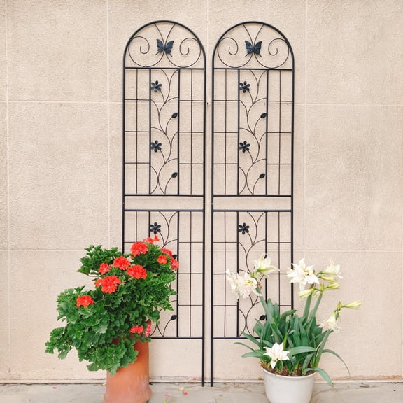 2 Pack Metal Garden Trellis 86.7" x 19.7" Rustproof Trellis for Climbing Plants Outdoor Flower Support Black
