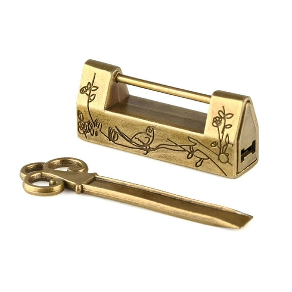 ZHZFKQ 2026 New Antique Lock,Mini Traditional Magpie Flowers Padlock Small Lock Key for Vintage Furniture,Padlock for Cabinets,Trunks,Doors,Storage Boxes,Home Decor,Antique Collections