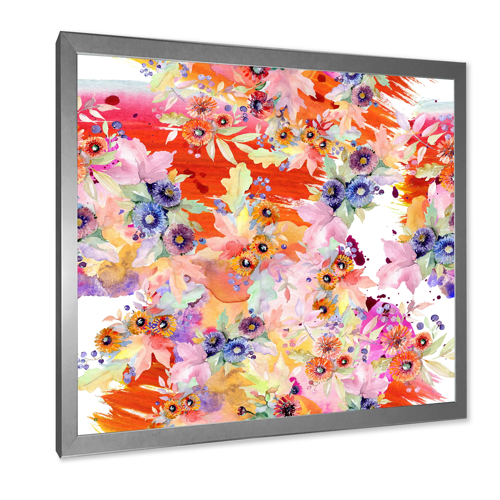 Designart 'Wildflowers and Vibrant Wild Spring Leaves VI' Modern Framed Art Print