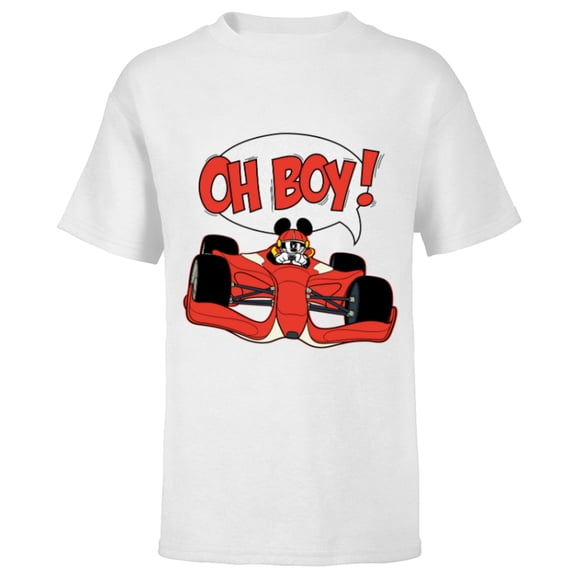 Disney Mickey Mouse Racing Team "Oh Boy!" Race Car Driver - Short Sleeve T-Shirt for Kids - Customized-White