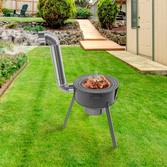 Freestanding Carbon Black Wood Burning Stove with 3 Wok Rings Multifunction for Outdoor/Backyard Use