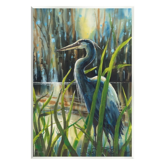 Stupell Industries Heron Between Pond Reeds Animals & Insects Painting Unframed Art Print Wall Art, 10 x 15