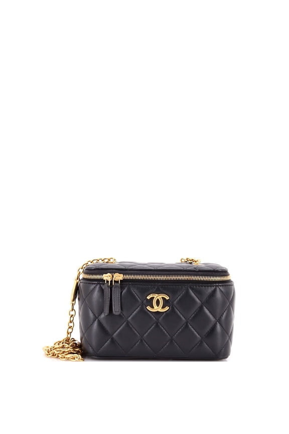 Pre-Owned Classic Vanity Case with Resin Pearl Chain Quilted Lambskin Small By Rebag
