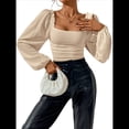thumbnail image 3 of Blusa Corta de Larga con Cuello Cuadrado y Mangas Abullonadas para Mujer Albaricoque M, 3 of 10