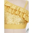 thumbnail image 5 of YONGHS Kids Girls 2-Piece Tracksuit Gymnastics Dance Outfit Sequin Ruffle Crop Top with Shorts Gold 8, 5 of 7