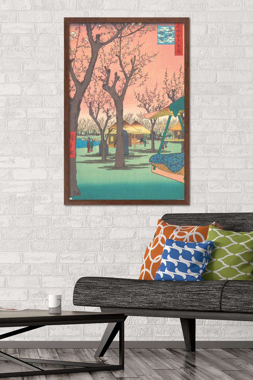 Utagawa Hiroshige - Plum Garden at Kamata Wall Poster, 22.375" x 34" Framed