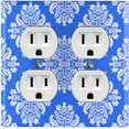 thumbnail image 1 of Metal Light Switch Plate Outlet Cover (Victorian Damask Flower Blue Pattern - Double Duplex), 1 of 2