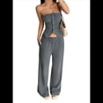 thumbnail image 1 of Conjuntos de Dos Piezas de Verano para Mujer 2025: Top de Tubo de Punto Acanalado, Pantalones de Pierna , Conjuntos Casuales para Estar en Casa y Viajar. Gris S, 1 of 9