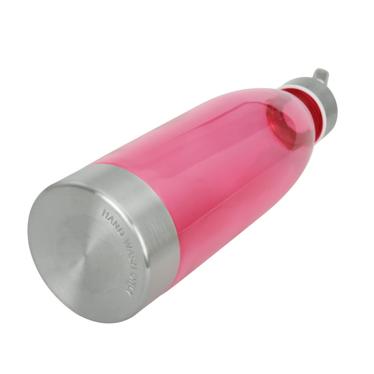 Mainstays 18 fl oz Plastic Water Bottle with Stainless Steel Screw Cap Lid  and Strap Pearl Blush