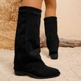 thumbnail image 5 of Shadoumai Women Slouchy Knee High Boots Casual Round Toe Pull On Riding Biker Boots Fold Over Chunky Low Heel Platform Boot, 5 of 9