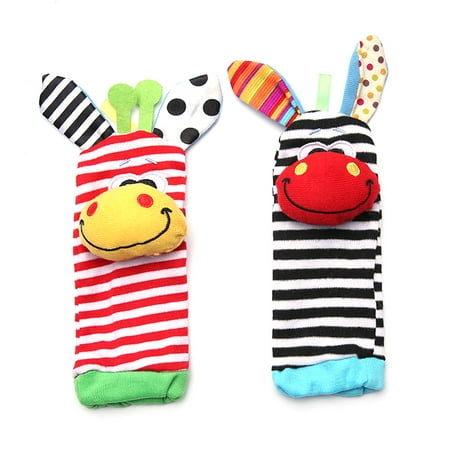Baby Cartoon Animal Pattern Wrist Rattle Educational Toy Wrist Strap with