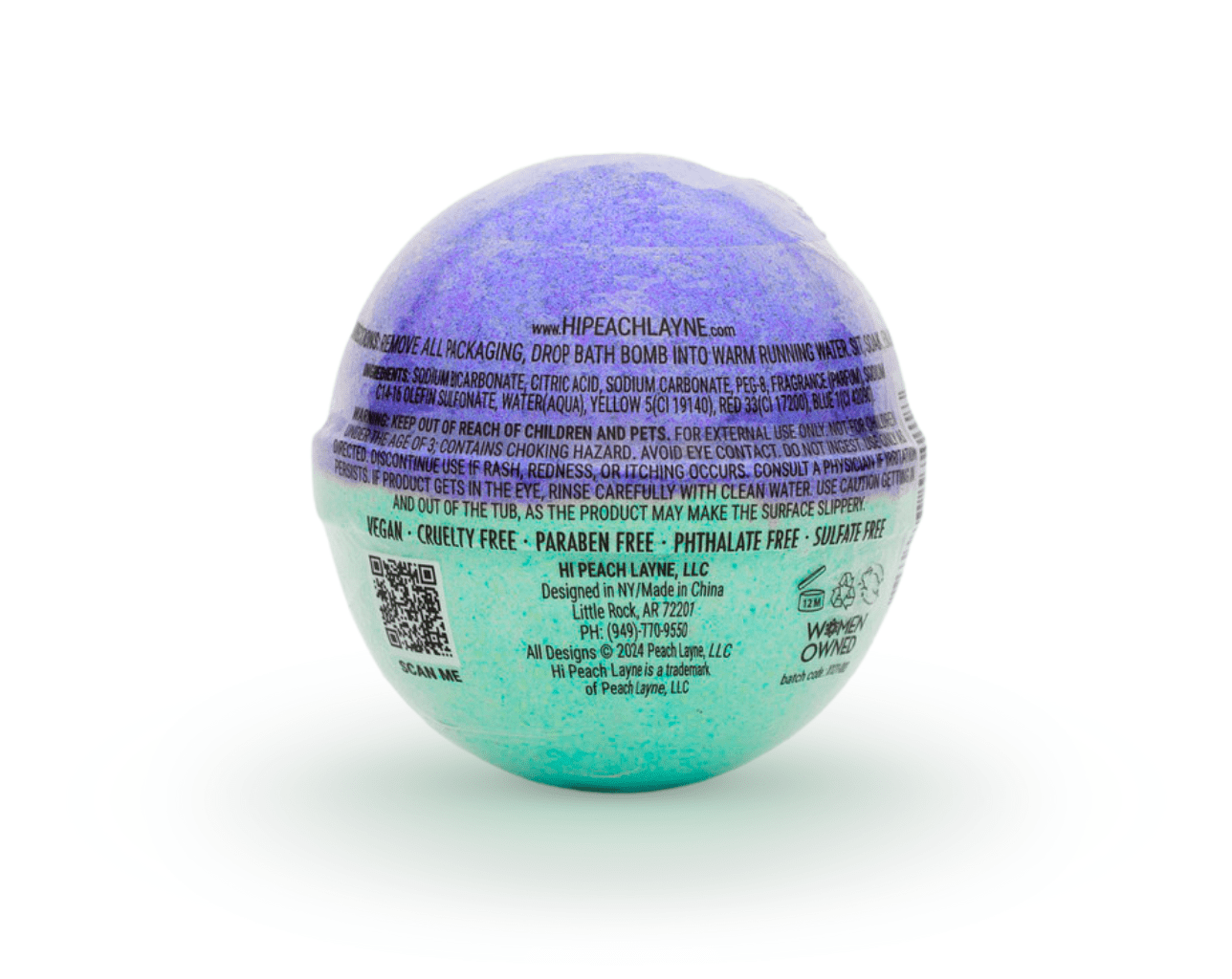 Hi Peach Layne Hi Tide, Periwinkle and Turquoise Clean Beauty Bath Bomb with Prize, 4.5oz