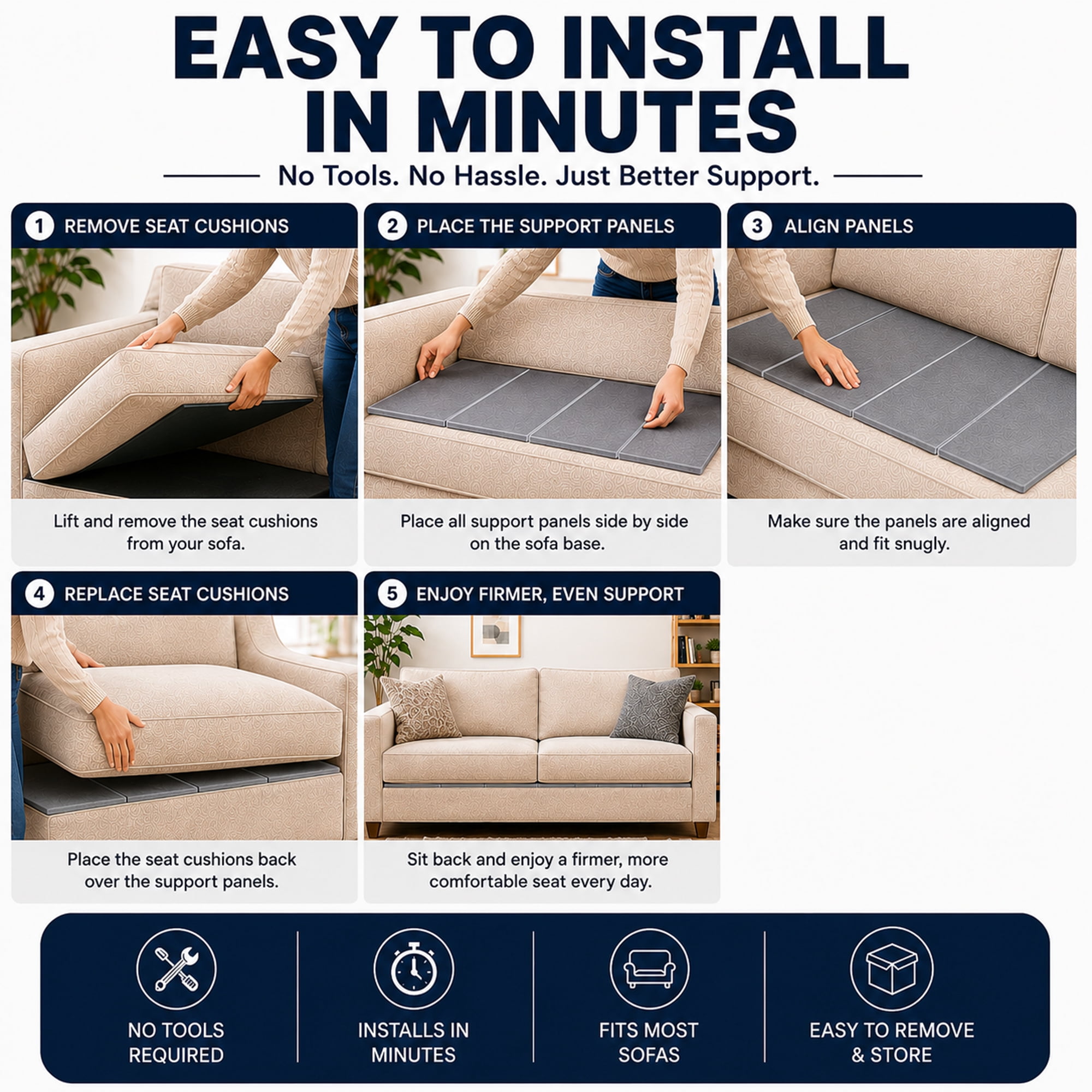 Continental Sleep, Heavy Duty Couch Support Board, 19.25" x 23" Extra Thick Wood Base to Fix Sagging Seats, Reinforced Under Cushion Panel for Sofas, Chairs & Loveseats, Furniture Seat Saver