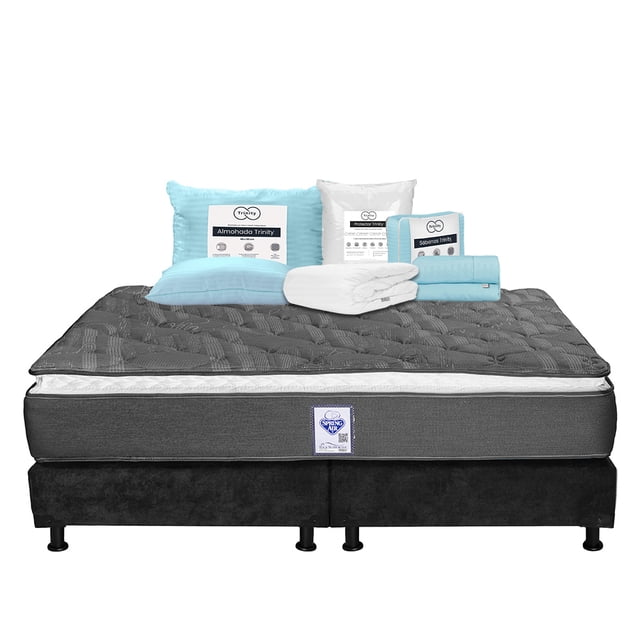 Colchón King Size Spring Air Aries + Box + Almohada Trinity + Protector de colchón + Sábanas Trinity
