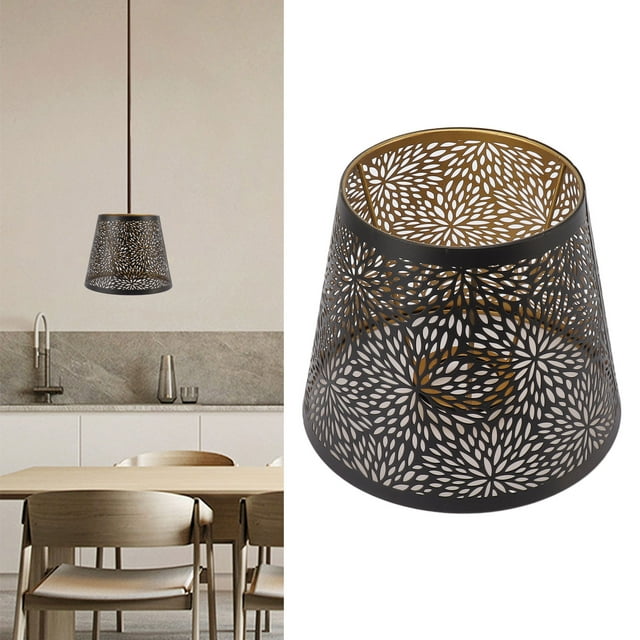 Tombra de Lámpara, Cubierta de Pantalla de Lámpara de metal negro con hueco de hierro con patrón de uro interno para la lámpara de noche