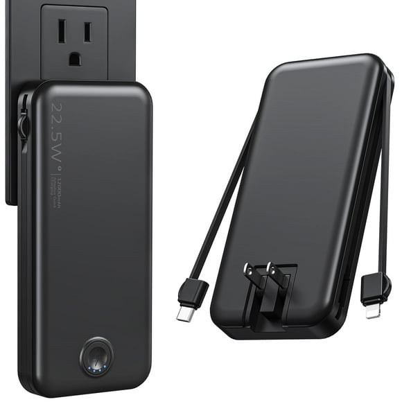 Cargador portátil Nusyddy 12000 mAh con cable y enchufe integrados