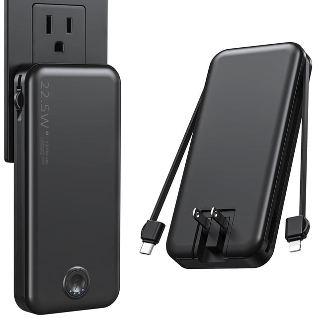 Cargador portátil Nusyddy 12000 mAh con cable y enchufe integrados