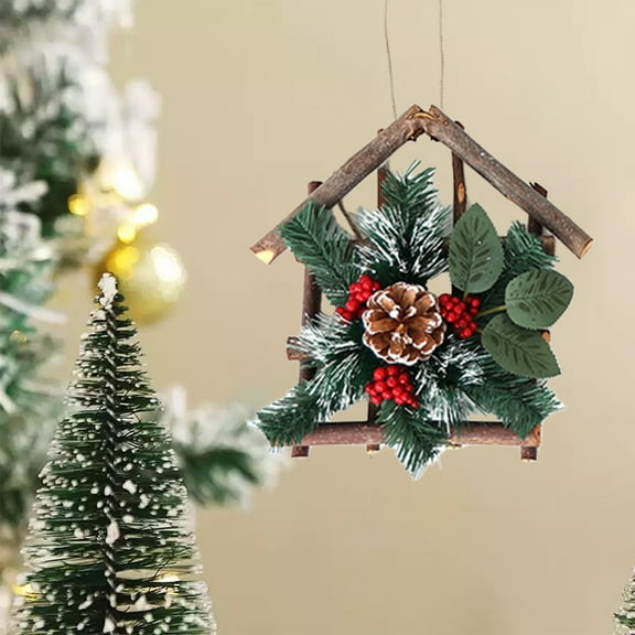 LmnLft Mini Pinecone and Berry Wreath Pendant, Small Wall Hanging Ornament for Home, Christmas Tree, and Party Decoration
