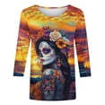 thumbnail image 6 of Xdegoge Dia De Los Muertos Shirt Women Day of The Dead Shirts Mexico Skeleton 3/4 Sleeve Tops Plus Size Mexican Skull Tequila T Shirt Vintage Holiday Party Blouses Tequila Costume Crew Neck Tshirts, 6 of 6