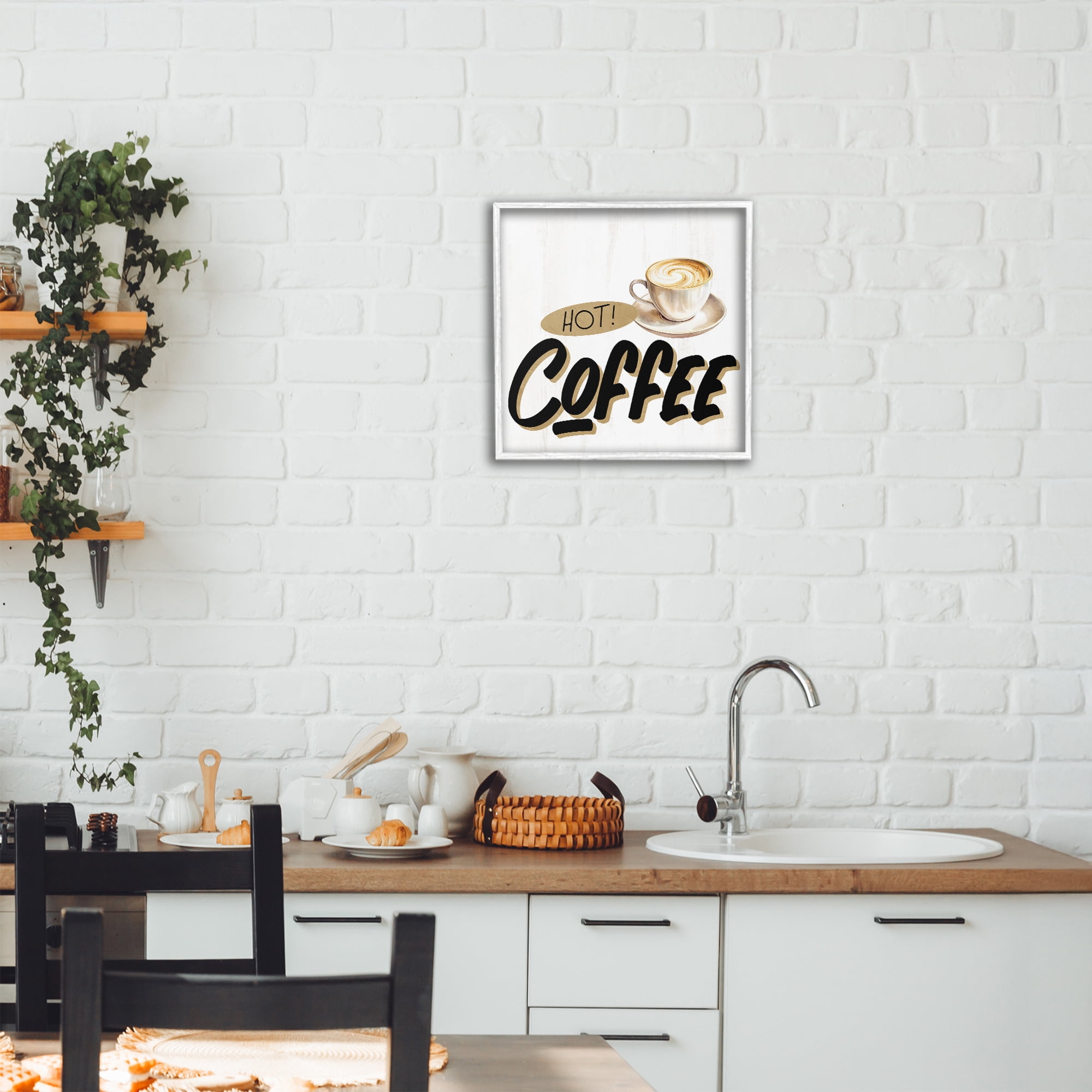 Stupell Industries Retro Fresh Hot Coffee White Framed Giclee Art, design by Kim Allen