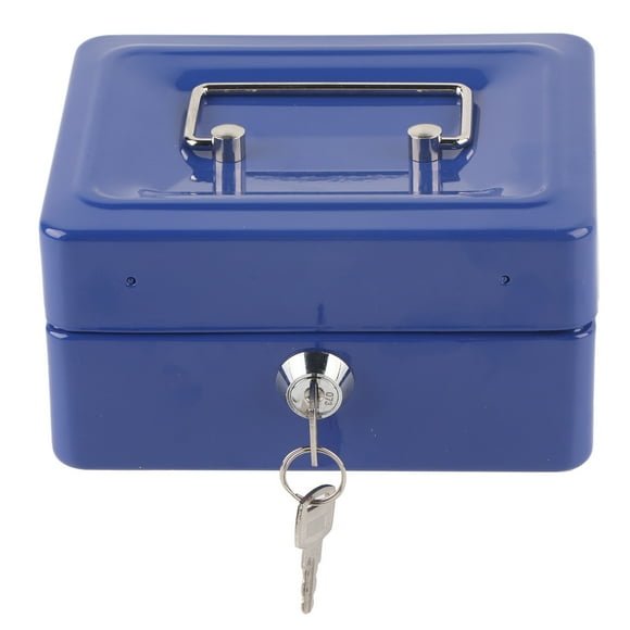 Cash Box, Safe Box Wth Key Security Lock Box Lock Case, For Home Office Blue