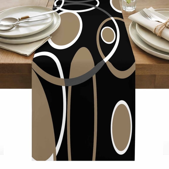 Black Brown Table Runner - 70 Inch Long, Kitchen Dining Table Runner Dresser Scarves, White Circle Modern Minimalist Geometric Farmhouse Decor for Coffee Tables Wedding Party Banquet