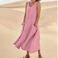 thumbnail image 2 of Women's Solid Color Linen Sleeveless Round Neck Pocket Casual Maxi Dress, 2 of 2