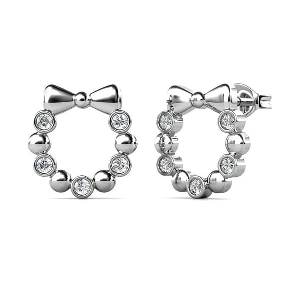 Cate & Chloe Edith 18k White Gold Plated Silver Ribbon Earrings with Swarovski Crystals for Women