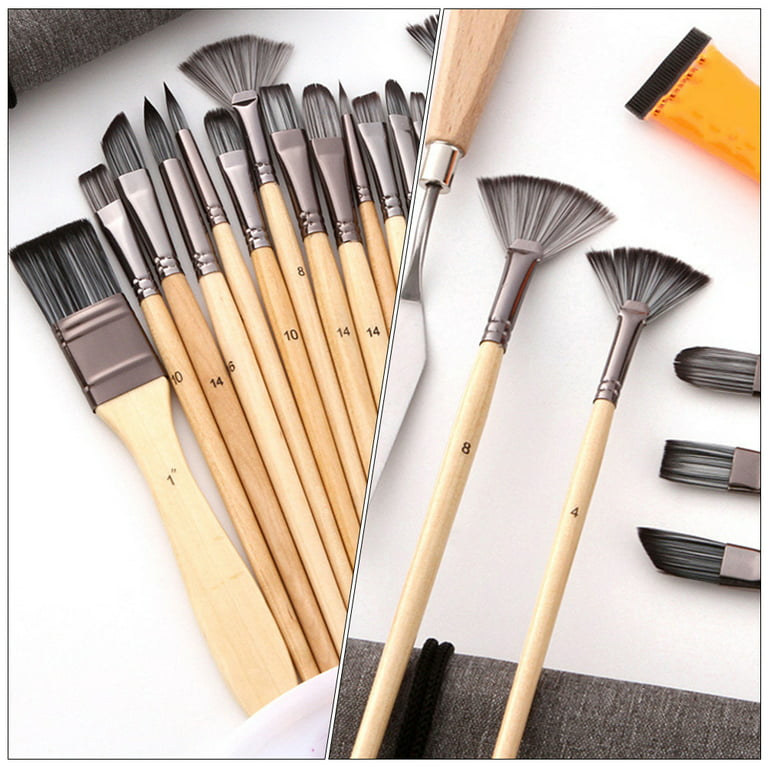 ZHOUXINXING 10Pcs/Set, Nylon Hair Wood Short Crude Rod Big Oil Painting  Brush Drawing Art Supplies…