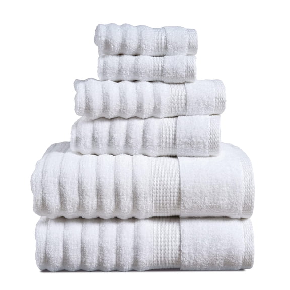 LANE LINEN 100% Cotton Ribbed Bath Towel Set of 6 - Zero-Twist, Hotel Quality, Super Soft & Absorbent - White