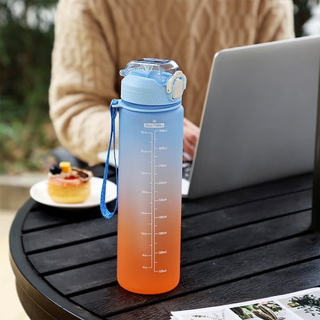 Water Bottle with Time Marker- Water Bottles with Times to Drink Leakproof & BPA Free Sports Water Bottle with Straw & Carry Strap for Fitness Gym and Outdoor Sports