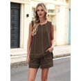 thumbnail image 4 of Women'S Two Piece Short Sets Sleeveless Tank Tops Drawstring Elastic Waist Shorts with Pockets Dark Brown XL, 4 of 9