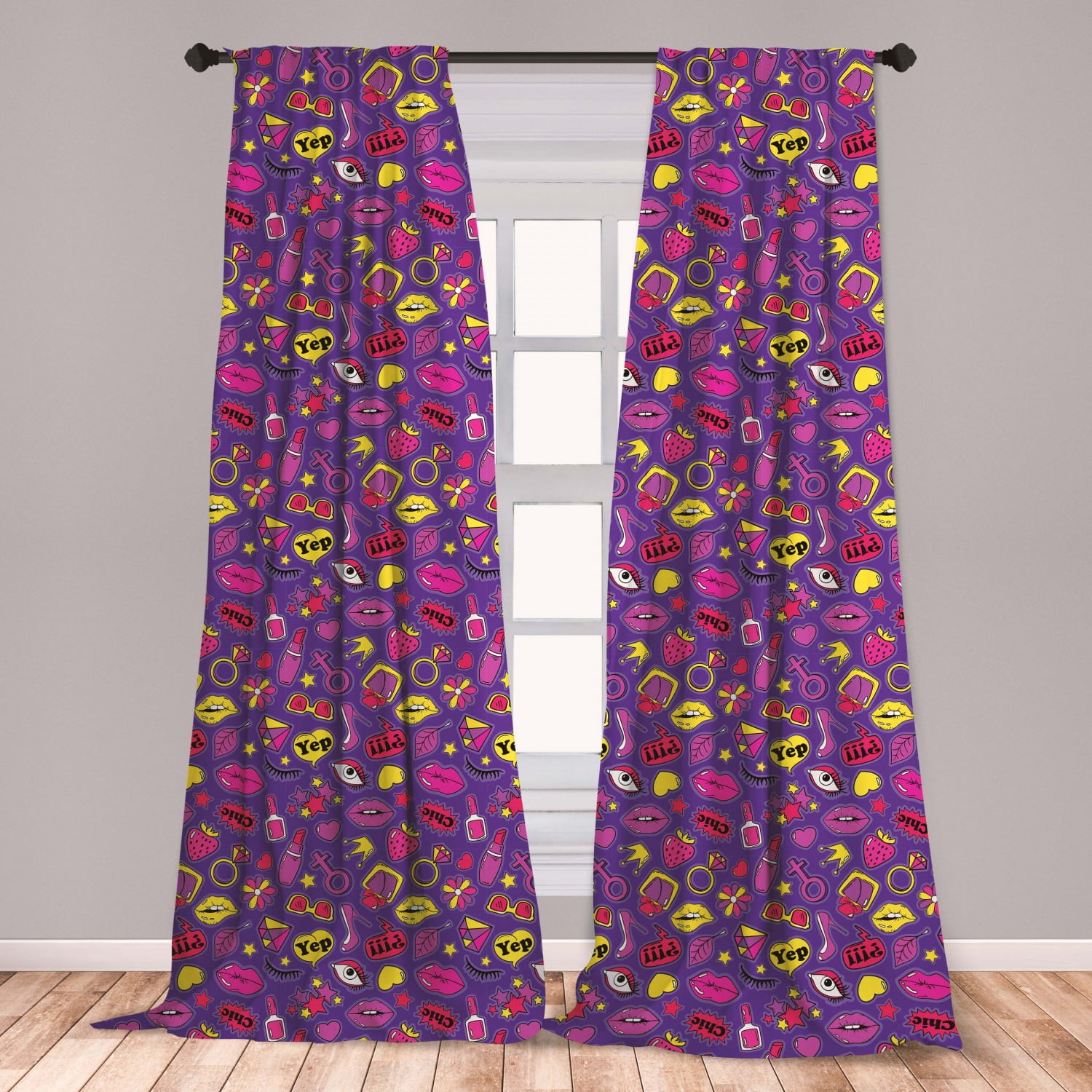 Emoji Curtains 2 Panels Set, Comic Book Style for Women with