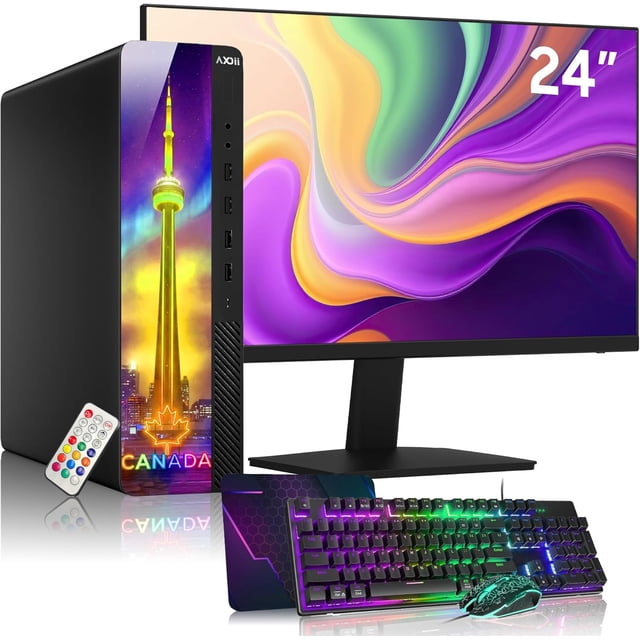 AXOII RGB Desktop PC Combo ~ 24" Inch Monitor ~ Intel Core i5 processor up to 4.00GHz 16GB DDR4 RAM 256GB SSD WiFi Bluetooth Windows 11 Pro