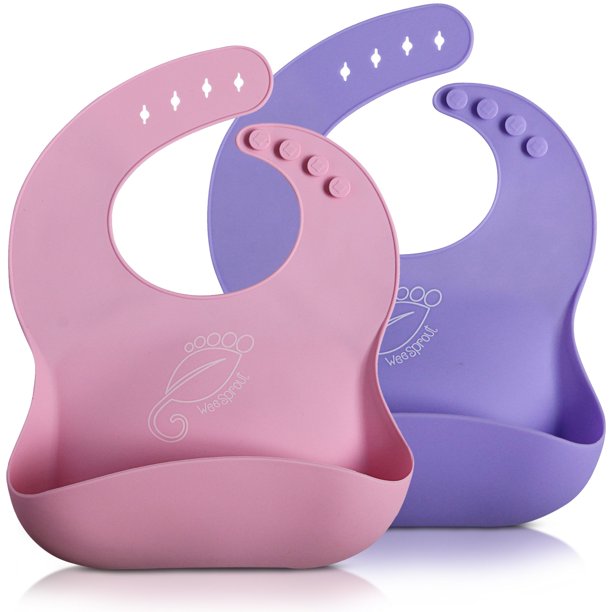 WEESPROUT Waterproof Silicone Baby Bibs Set of 2 Quick & Easy to