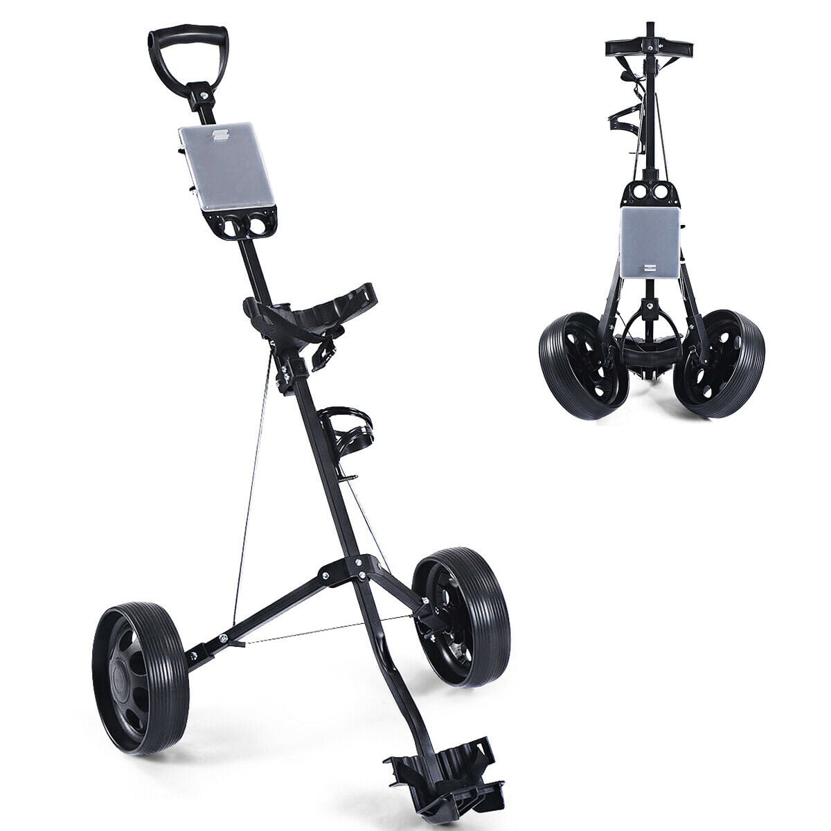 Foldable 2 Wheel Push Pull Golf Cart / Cup Holder Trolley Swivel Steel