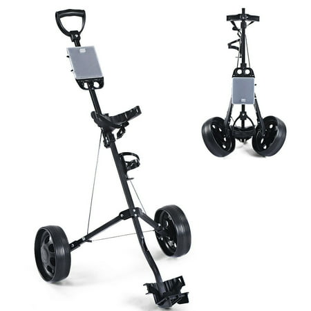 Costway Foldable 2 Wheel Push Pull Golf Cart /Cup Holder Trolley Swivel Steel Light (2 (Best Motorised Golf Trolley)