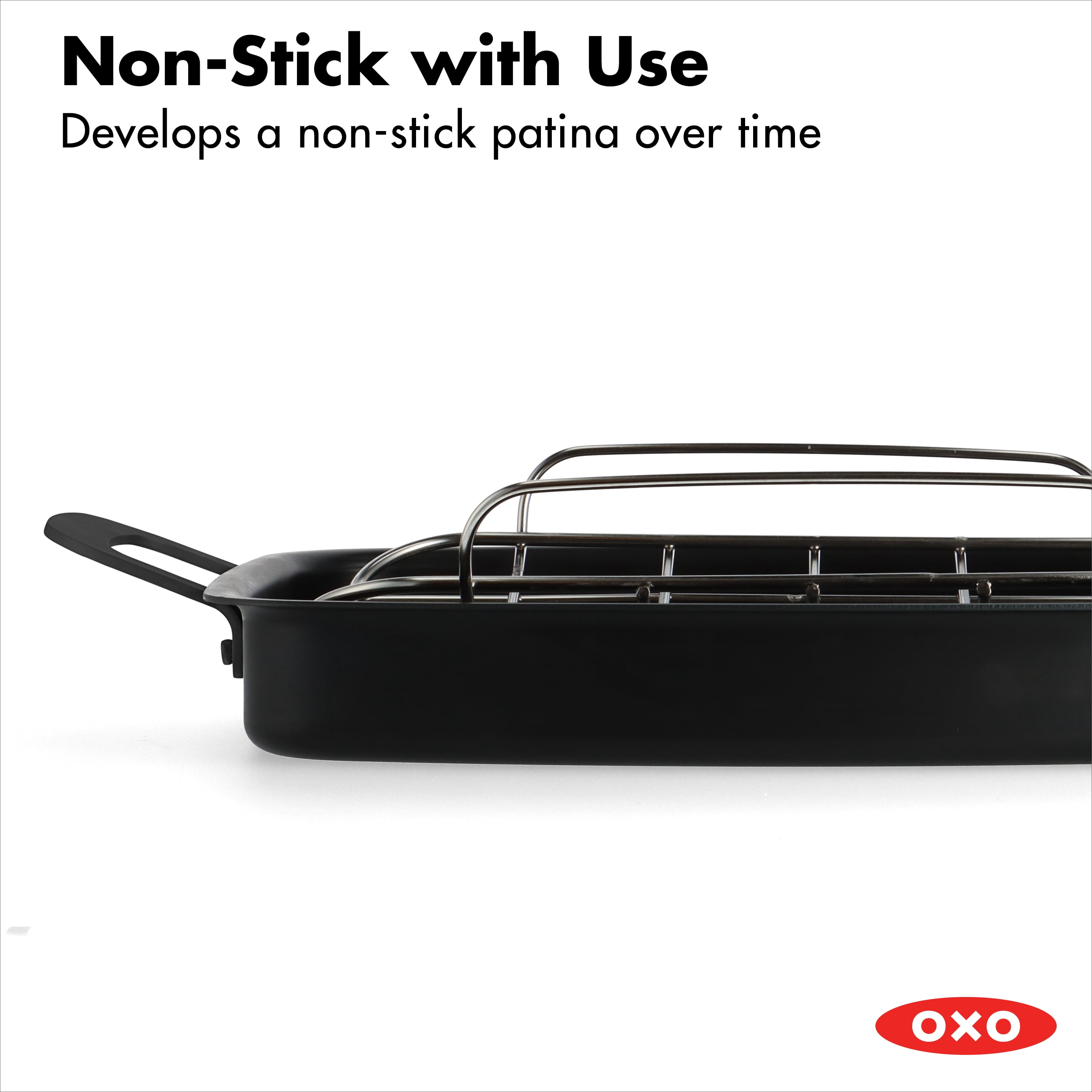 OXO Obsidian Pre-Seasoned Carbon Steel Induction Safe Roasting Pan, 15" x 10.5", Black