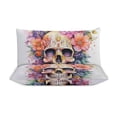 thumbnail image 3 of 3 Pcs Soft Bedding Set, Includes 1 Duvet Cover with Zipper And 2 Pillow Shams,Skull with Leaves And Flowers Full(79"×90"), 3 of 8