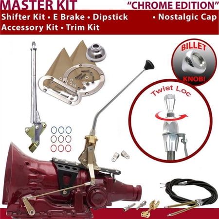 American Shifter 4L60 Shifter Kit Chrome 12 in. E Brake Cable Clevis Trim Kit Dipstick for F0CD6