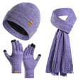 thumbnail image 5 of Guiexla 1 Set Winter Hat Scarf Gloves Set Thick Knitted Soft Warm Elastic Solid Color Ear Five Fingers Windproof Unisex Winter Outdoor Cycling Cap Tassel Scarf Touch Screen Gloves Set, 5 of 8