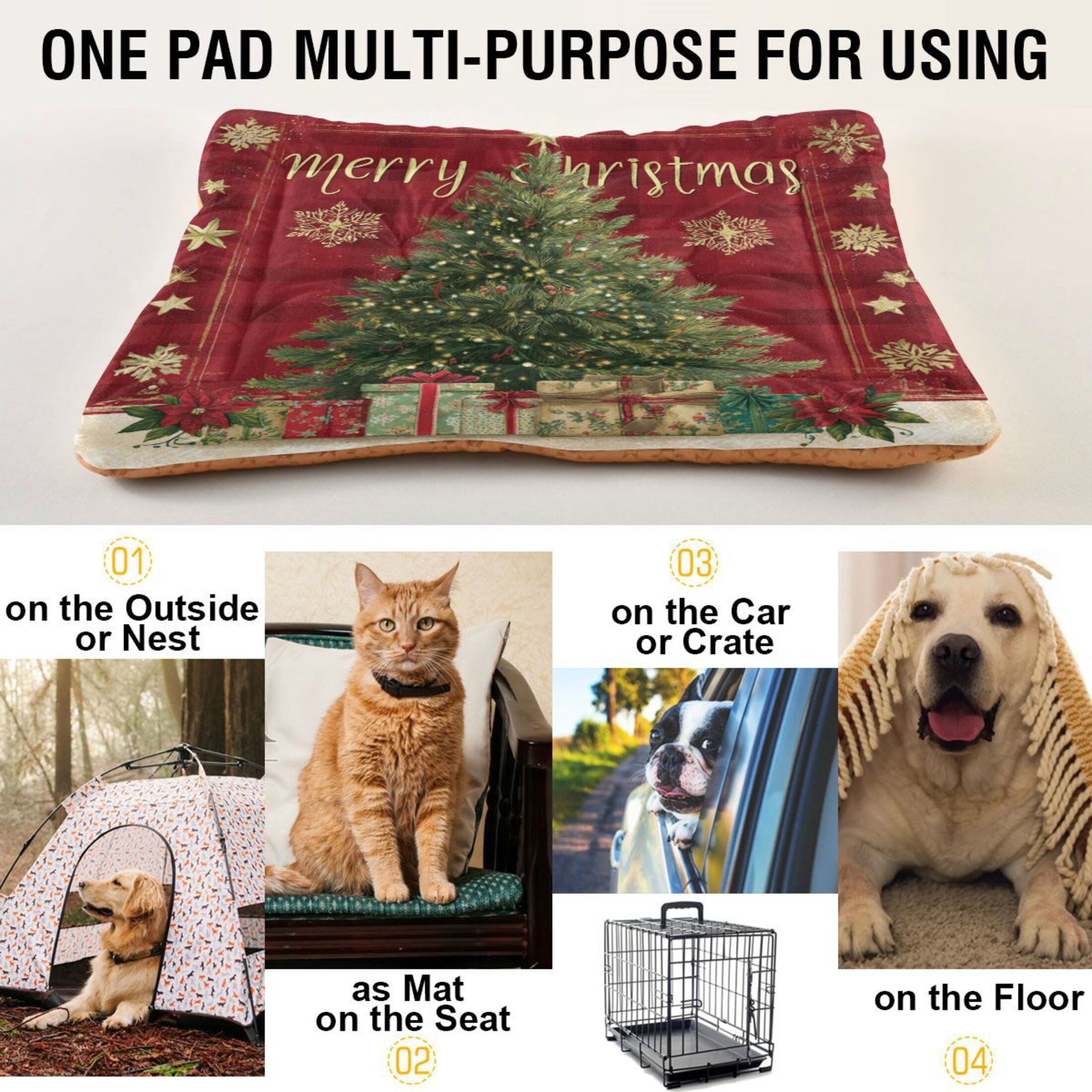 Qxltty Christmas Tree Ped Pad Wear-resistant and Hard to Bite Through Sleeping Pad for Small Medium Large Dogs Winter Pet Bed 36×24in