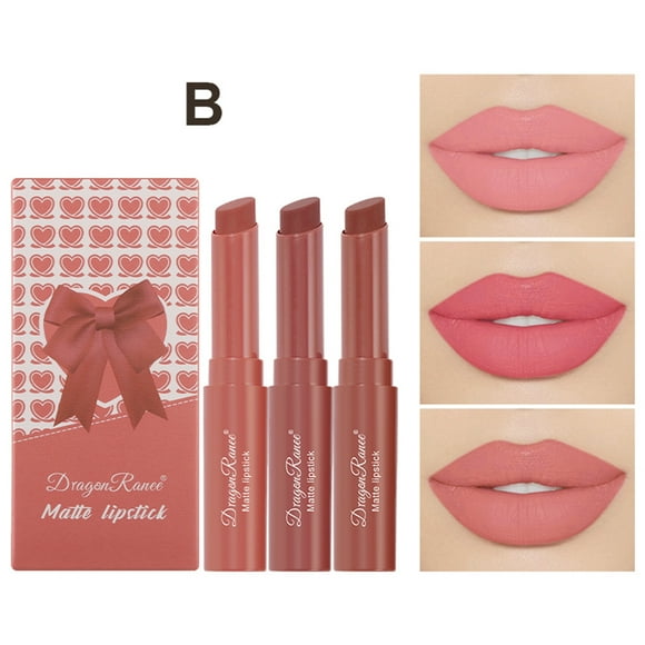 Fiudx Set de Labiales Mate, 3 Lápices Labiales Biselados, Color Duradero, Mezcla de Pigmentos Potentes, Kit de Maquillaje de Labios, para Todo Tipo de Piel, para Mujer o Estudiante, Fórmula No Pegajo