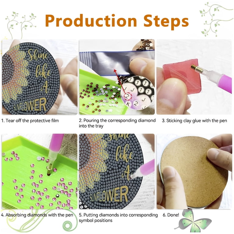8 PCS Sunflower Diamond Painting Coasters Kit - DIY 5D Diamond Art Coasters With Holder & Tools